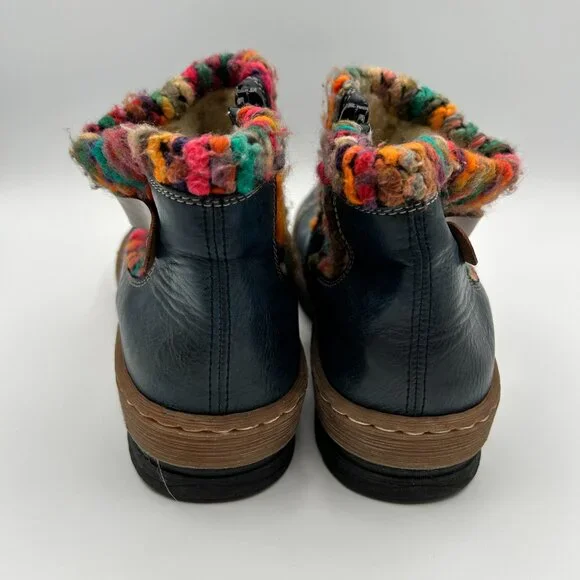 Rieker Boots 41 US 9.5 Blue Leather Felicitas Ankle Booties Sherpa Lined - Picture 3 of 12